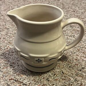 Longaberger Pottery Cream and Blue Pitcher